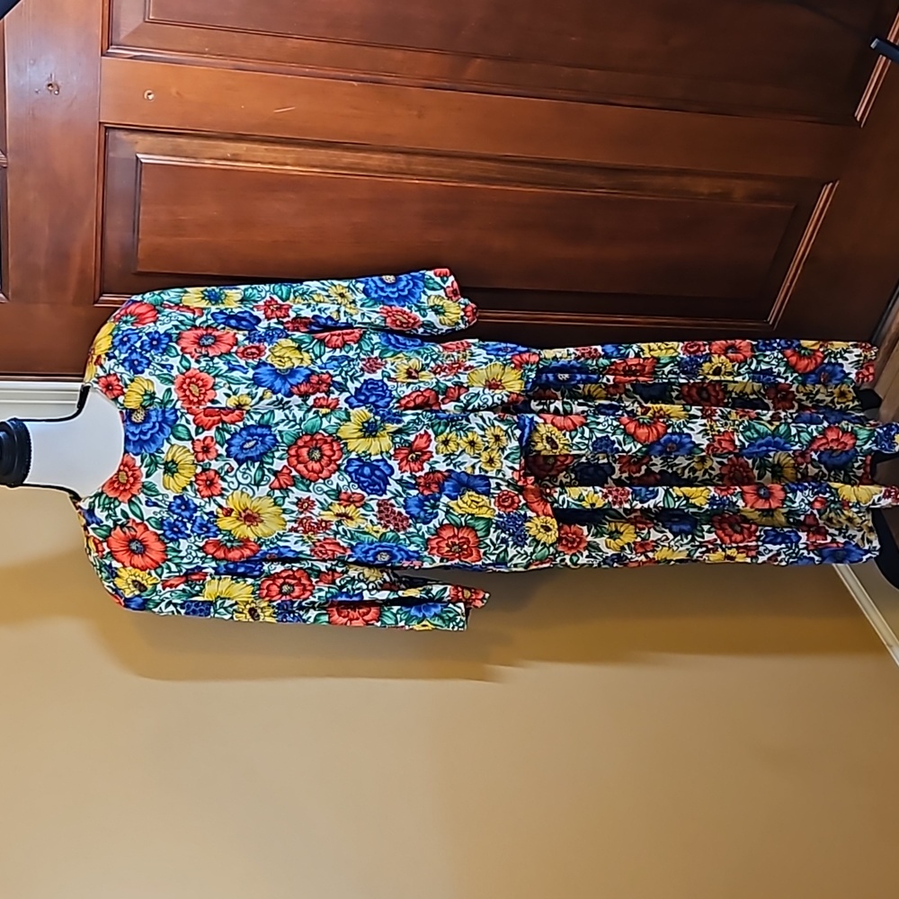 VINTAGE SUSAN DENISE SKIRT SET 2 PC 12 FLOWERS RED YELLOW GREEN BLUE BLOUSE TOP